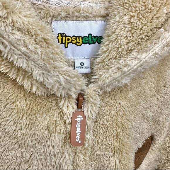 Tipsy Elves Tan Sherpa Hooded Cozy Jumpsuit - Picture 7 of 11